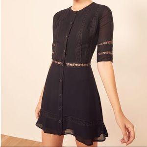 Reformation Sonnet Lace Trim Mini Dress